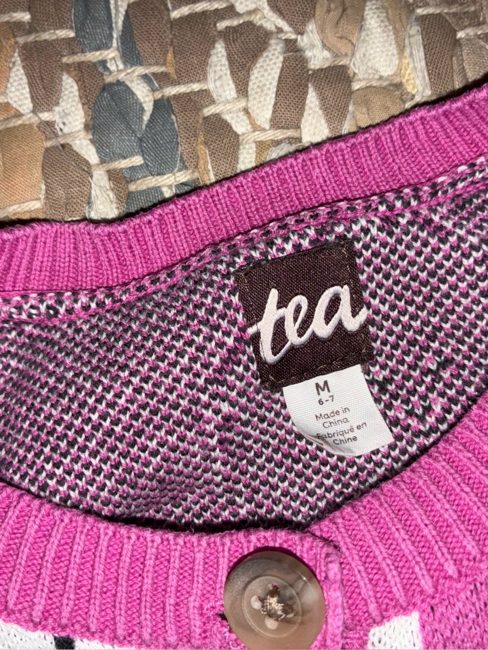 Tea Collection Hot Pink Knit Cardigan with White Puppy Faces - Picture 3 of 3